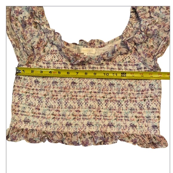 LoveShackFancy Smocked Saba Crop Top Floral Ruffle Blouse White Purple Size XL - Picture 6 of 9
